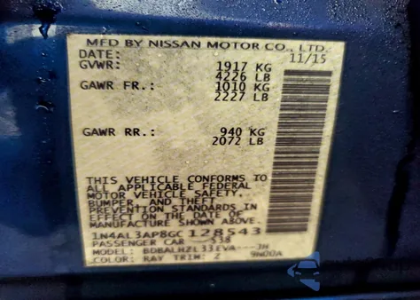 2016 Nissan Altima 2.5 from USA, damaged, VIN 1N4AL3AP8GC128543